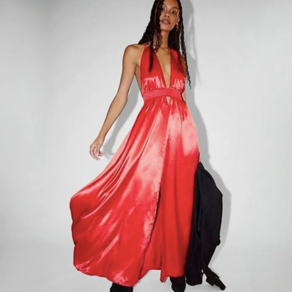 NWOT Free People Look Into the Sun Red Maxi Gown, MEDIUM